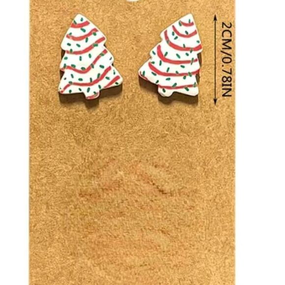 Little Debbie Christmas tree snack stud earrings holidays ￼fun novelty - Picture 2 of 3